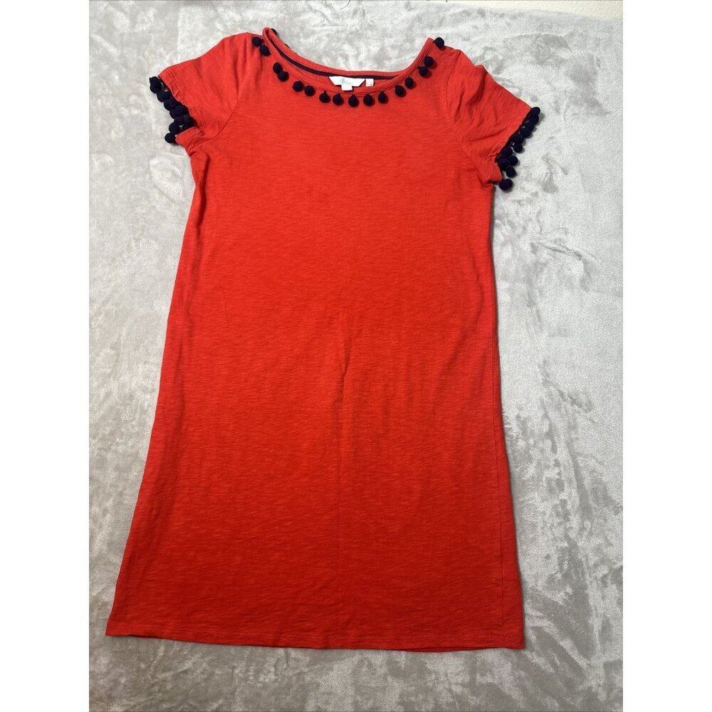 Women’s Boden T-shirt Dress Red Orange Pom-Pom Size 8 - Picture 2 of 13